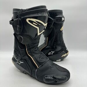 Alpinestars SMX Mens US Size 12 Euro 47 Black Leather Motorcycle Racing Boots